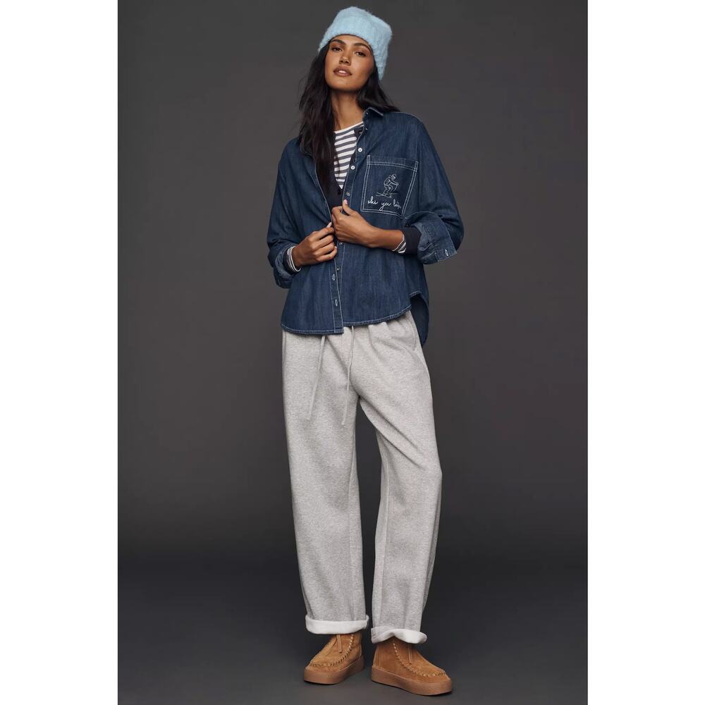 nwt ANTHROPOLOGIE PILCRO sz XL "ski you later" Denim buttondown - Picture 3 of 5